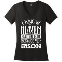 My Son Is My Guardian Angel In Heaven Grief To Son Women's V-Neck T-Shirt