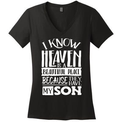 My Son Is My Guardian Angel In Heaven Grief To Son Women's V-Neck T-Shirt