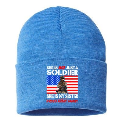 My Sister Is A Soldier Proud Army Family Funny Gift Military Sibling Cute Gift Sustainable Knit Beanie