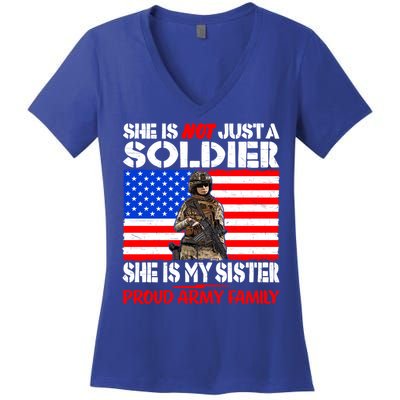 My Sister Is A Soldier Proud Army Family Funny Gift Military Sibling Cute Gift Women's V-Neck T-Shirt