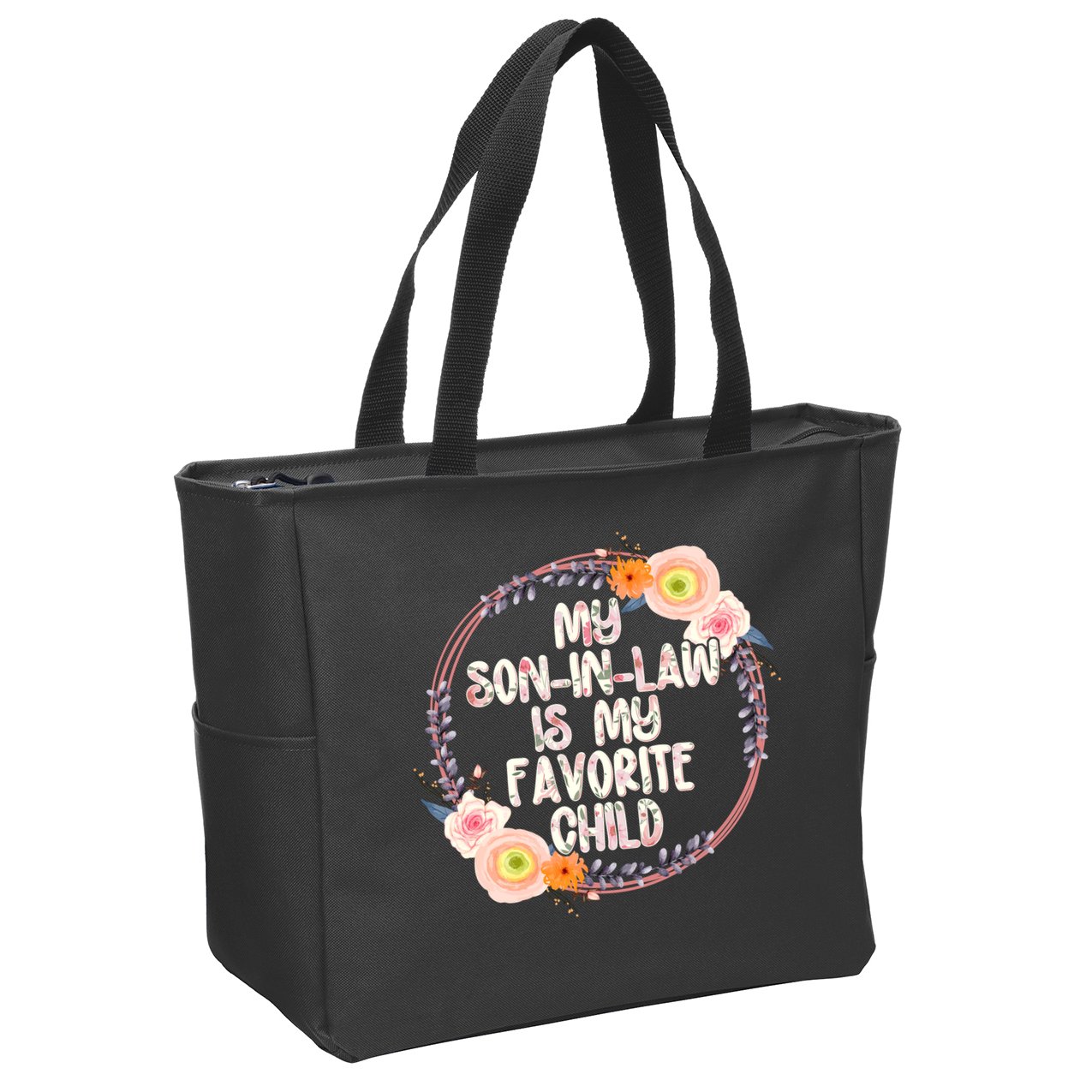My Son In Law Is My Favorite Child Floral Flower Wreath Zip Tote Bag