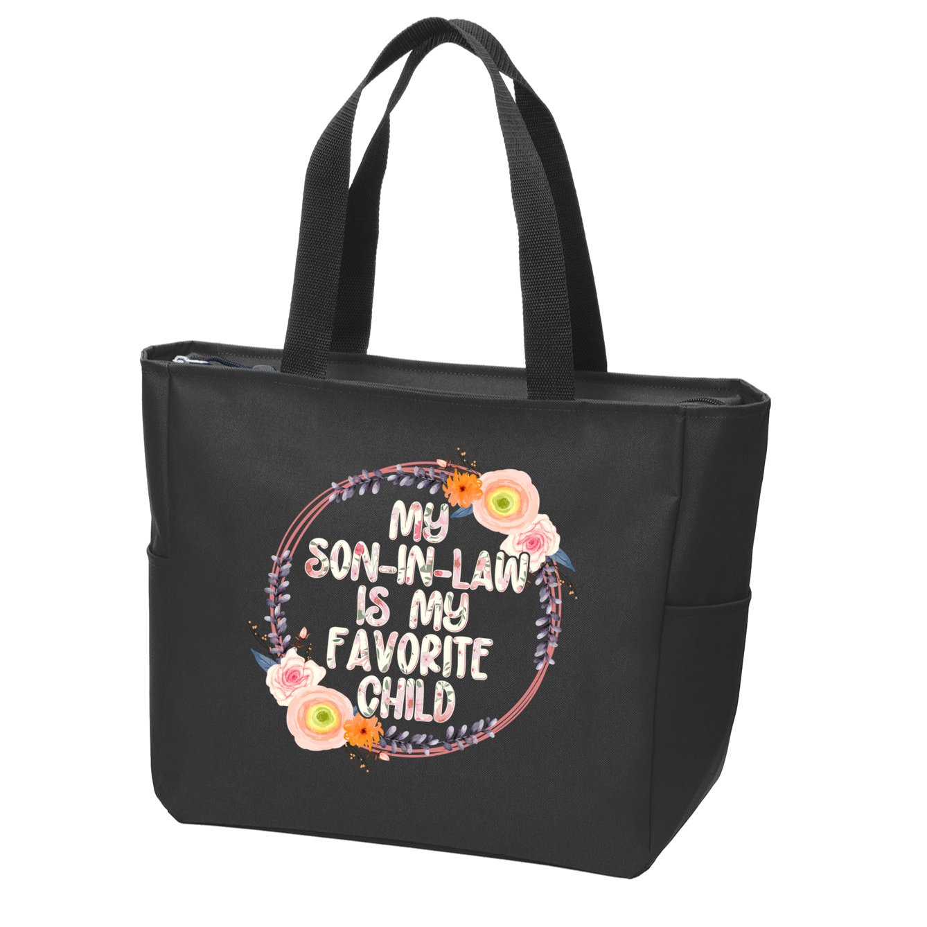 My Son In Law Is My Favorite Child Floral Flower Wreath Zip Tote Bag
