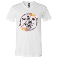 My Son In Law Is My Favorite Child Floral Flower Wreath V-Neck T-Shirt