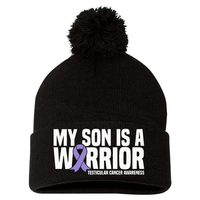 My Son Is A Warrior Testicular Cancer Awareness Pom Pom 12in Knit Beanie