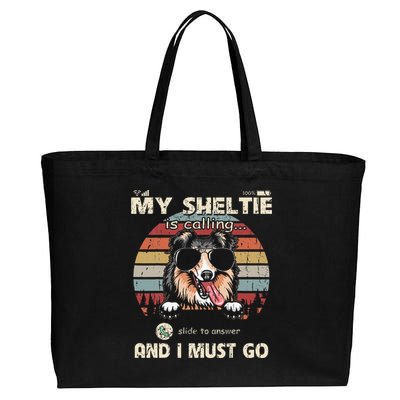 My Sheltie Is Calling And I Must Go Phone Screen Style Cotton Canvas Jumbo Tote