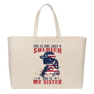 My Sister Is A Soldier Military 4th Of July Cotton Canvas Jumbo Tote