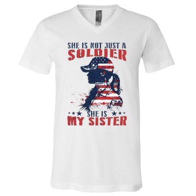 My Sister Is A Soldier Military 4th Of July V-Neck T-Shirt