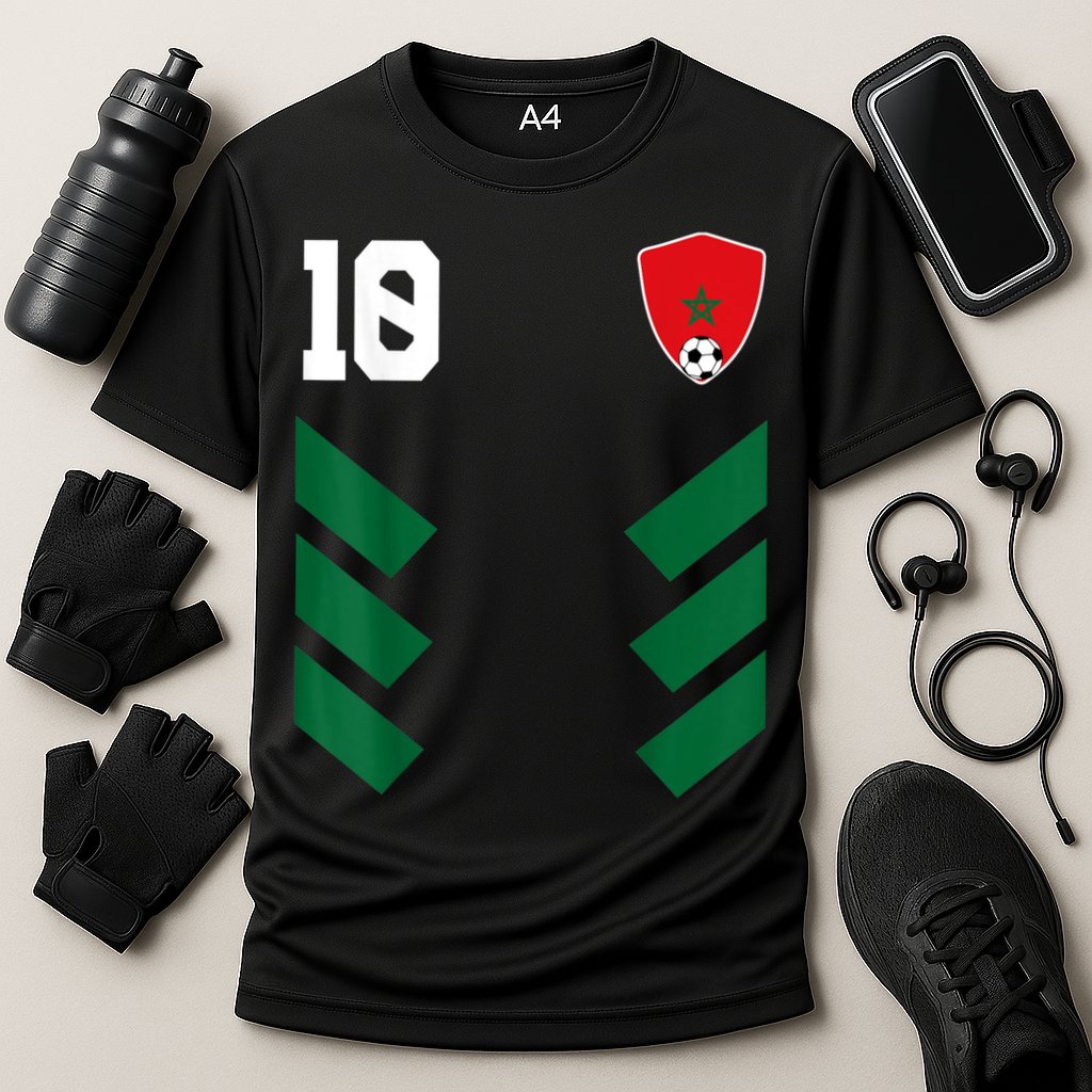 Morocco Soccer Jersey Moroccan Football Shirt Flag Cooling Performance Crew T-Shirt