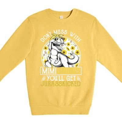 Mimi Saurus Jurasskicked Sunflower Grandma T Rex Gift Premium Crewneck Sweatshirt