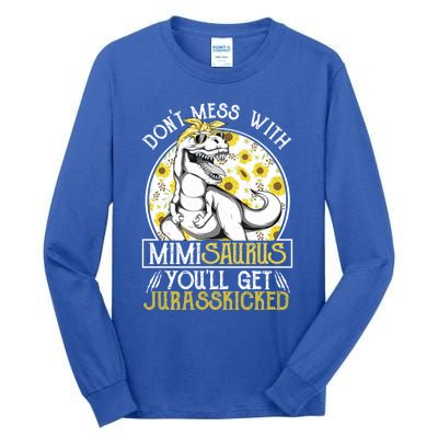 Mimi Saurus Jurasskicked Sunflower Grandma T Rex Gift Tall Long Sleeve T-Shirt