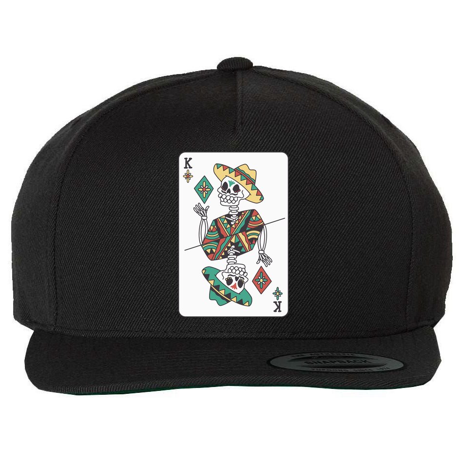 Mexican Skeleton King Card Wool Snapback Cap