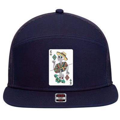 Mexican Skeleton King Card 7 Panel Mesh Trucker Snapback Hat