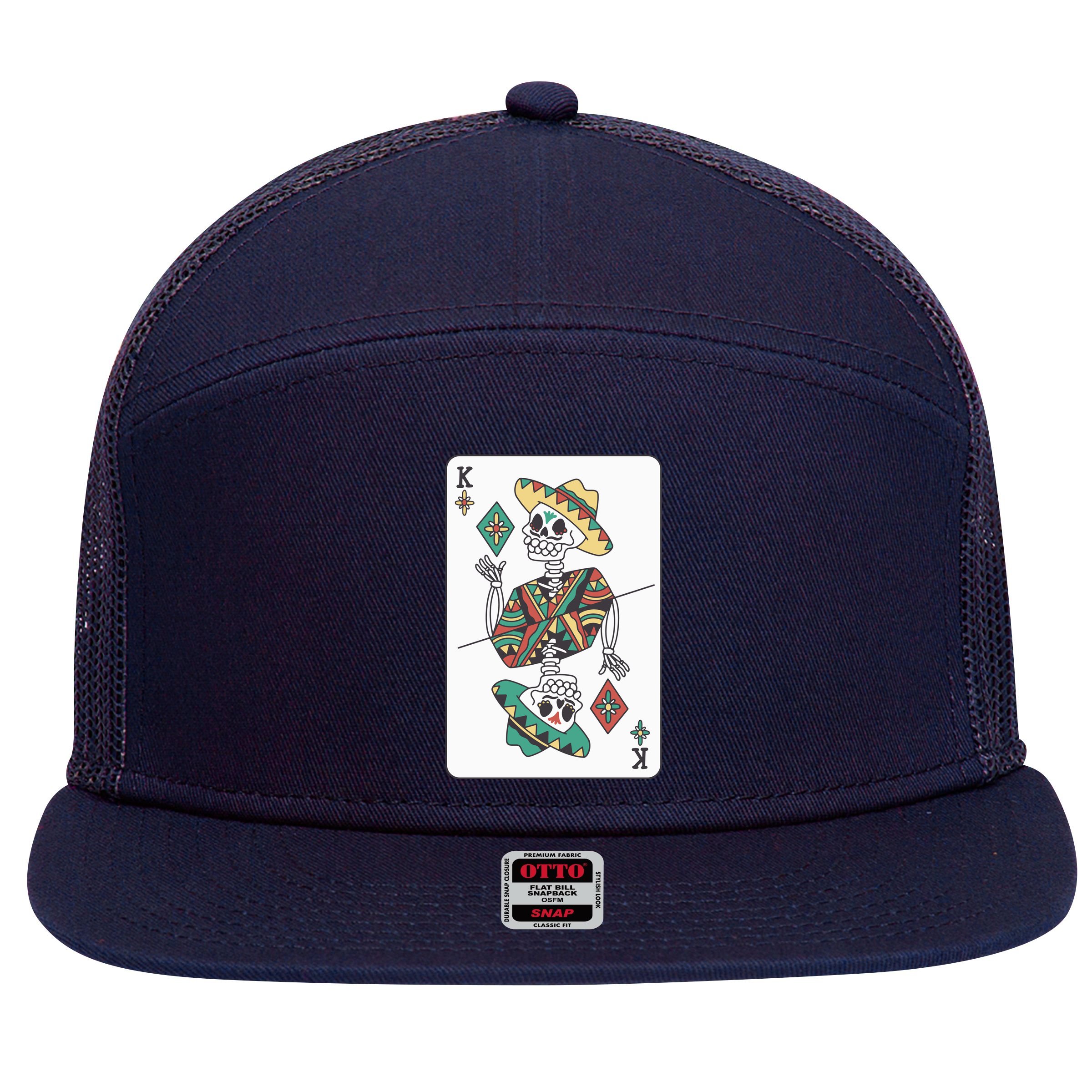 Mexican Skeleton King Card 7 Panel Mesh Trucker Snapback Hat