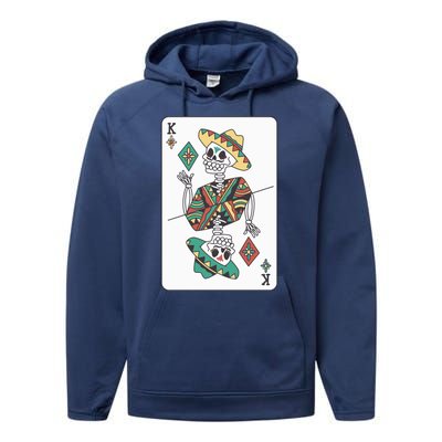 Mexican Skeleton King Card Performance Fleece Hoodie