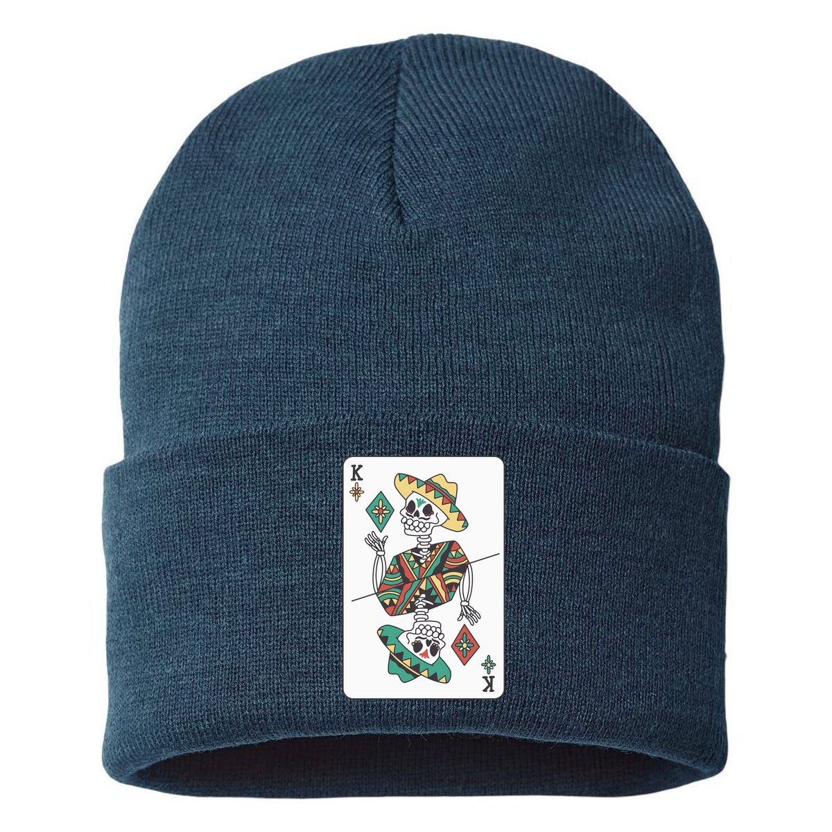 Mexican Skeleton King Card Sustainable Knit Beanie