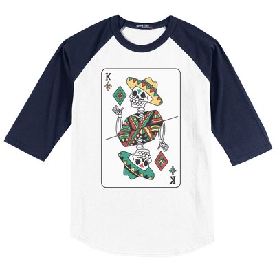 Mexican Skeleton King Card Baseball Sleeve Shirt