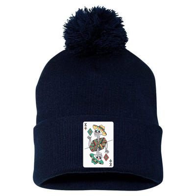 Mexican Skeleton King Card Pom Pom 12in Knit Beanie