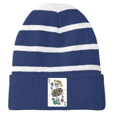 Mexican Skeleton King Card Striped Beanie with Solid Band