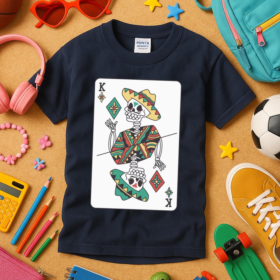 Mexican Skeleton King Card Kids T-Shirt