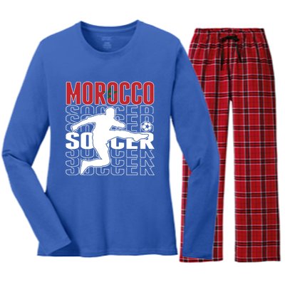 Morocco Soccer Lovers Jersey Cool Gift Proud Moroccan Football Fans Gift Women's Long Sleeve Flannel Pajama Set 