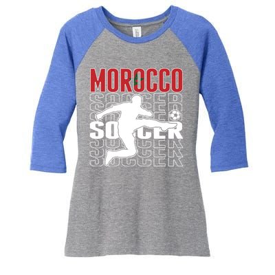 Morocco Soccer Lovers Jersey Cool Gift Proud Moroccan Football Fans Gift Women's Tri-Blend 3/4-Sleeve Raglan Shirt