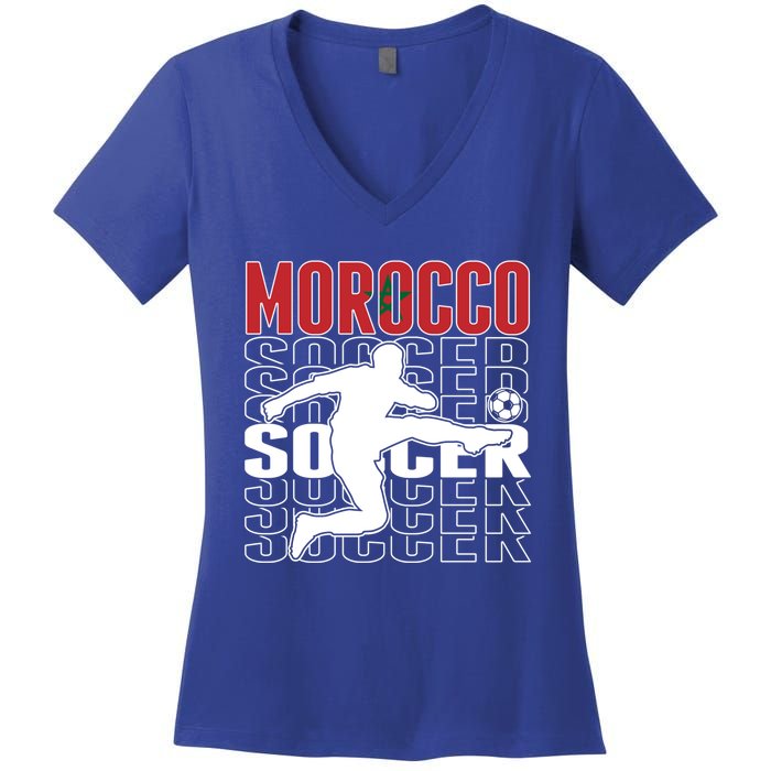 Morocco Soccer Lovers Jersey Cool Gift Proud Moroccan Football Fans Gift Women's V-Neck T-Shirt