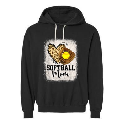 Mom Softball Leopard Softball Game Day Vibes Mothers Day Garment-Dyed Fleece Hoodie