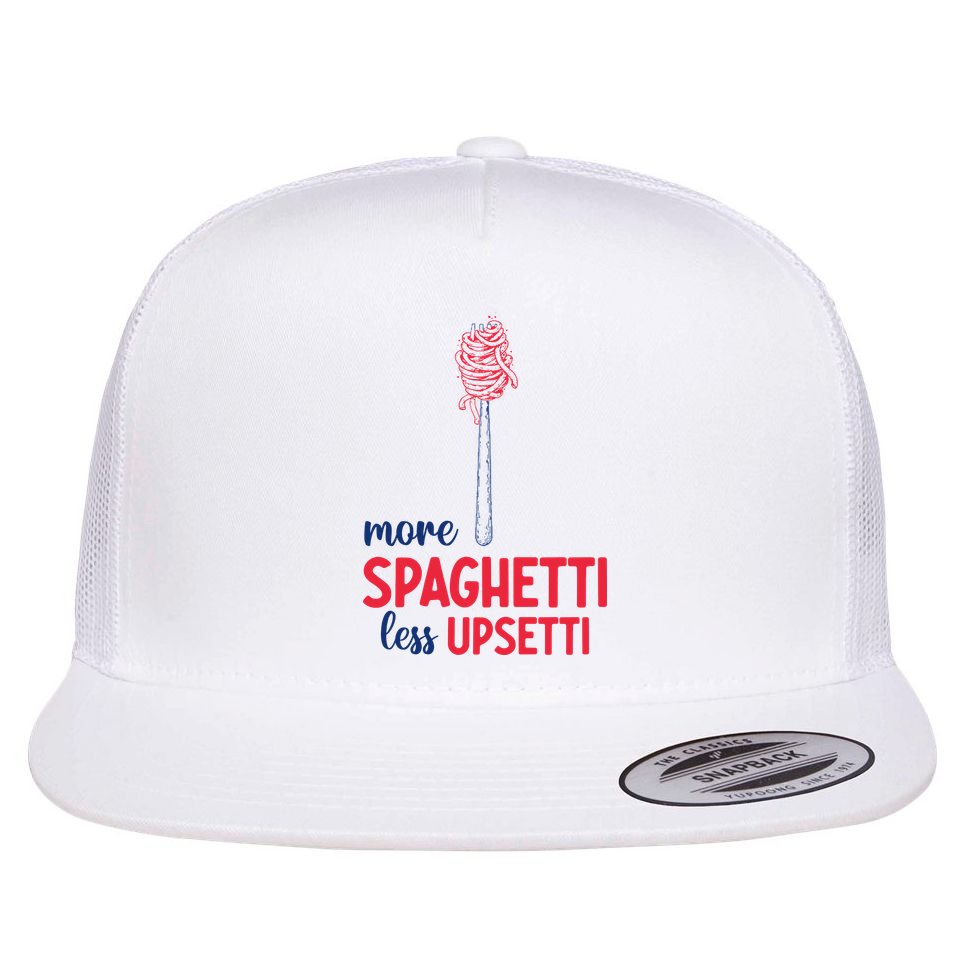 More Spaghetti Less Upsetti Funny Food Meme Flat Bill Trucker Hat