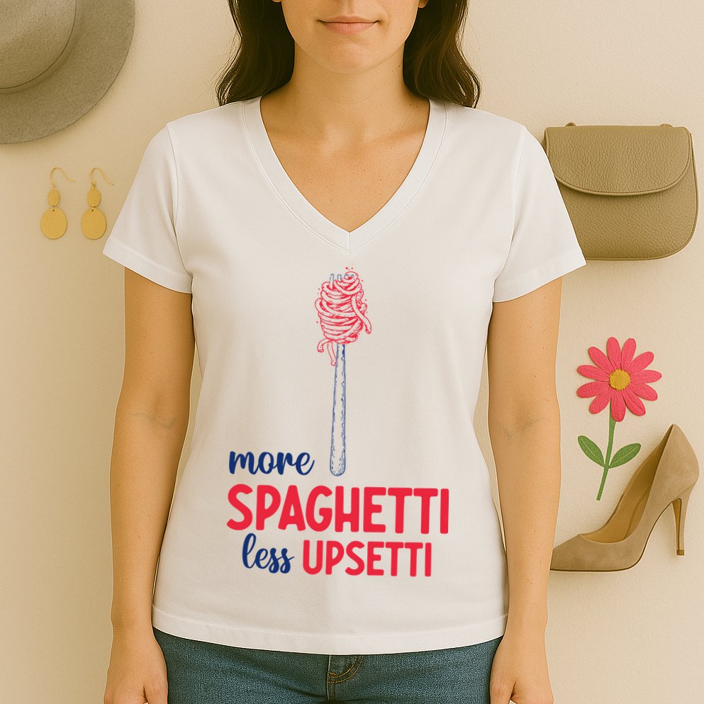More Spaghetti Less Upsetti Funny Food Meme Women's V-Neck T-Shirt