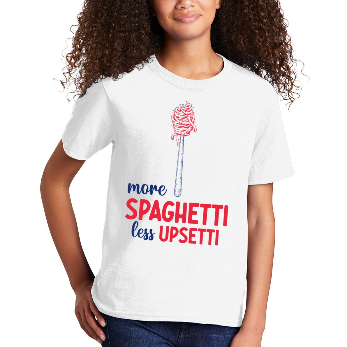 More Spaghetti Less Upsetti Funny Food Meme Kids T-Shirt