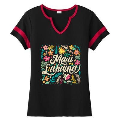 Maui Strong Lahaina Floral Ladies Halftime Notch Neck Tee