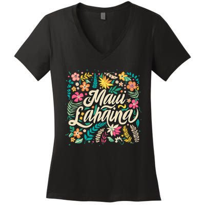 Maui Strong Lahaina Floral Women's V-Neck T-Shirt