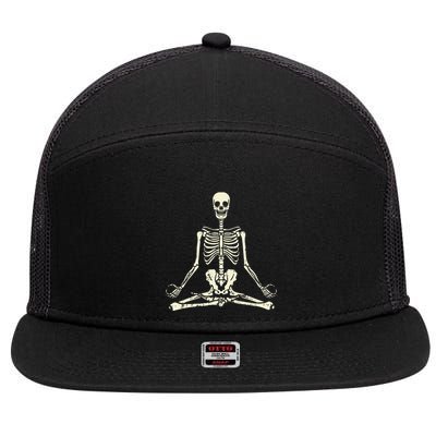 Meditating Skeleton Lotus Yoga Zen Balance Halloween Costume 7 Panel Mesh Trucker Snapback Hat