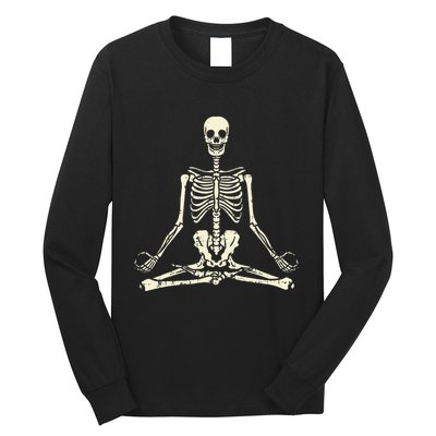 Meditating Skeleton Lotus Yoga Zen Balance Halloween Costume Long Sleeve Shirt