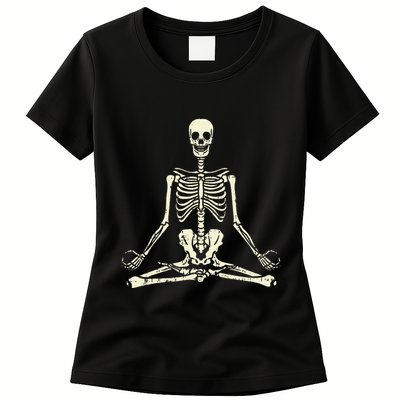Meditating Skeleton Lotus Yoga Zen Balance Halloween Costume Womens T-Shirt