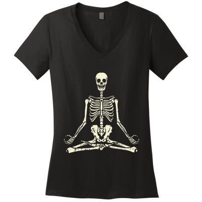 Meditating Skeleton Lotus Yoga Zen Balance Halloween Costume Women's V-Neck T-Shirt