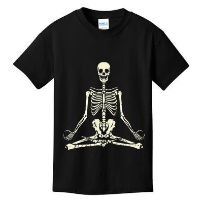 Meditating Skeleton Lotus Yoga Zen Balance Halloween Costume Kids T-Shirt