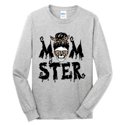 Momster Skull Leopard Kerchief Halloween Funny Mom Monster Funny Gift Tall Long Sleeve T-Shirt