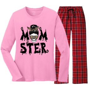 Momster Skull Leopard Kerchief Halloween Funny Mom Monster Funny Gift Women's Long Sleeve Flannel Pajama Set 