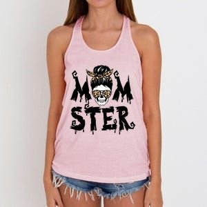 Momster Skull Leopard Kerchief Halloween Funny Mom Monster Funny Gift Women's Knotted Racerback Tank