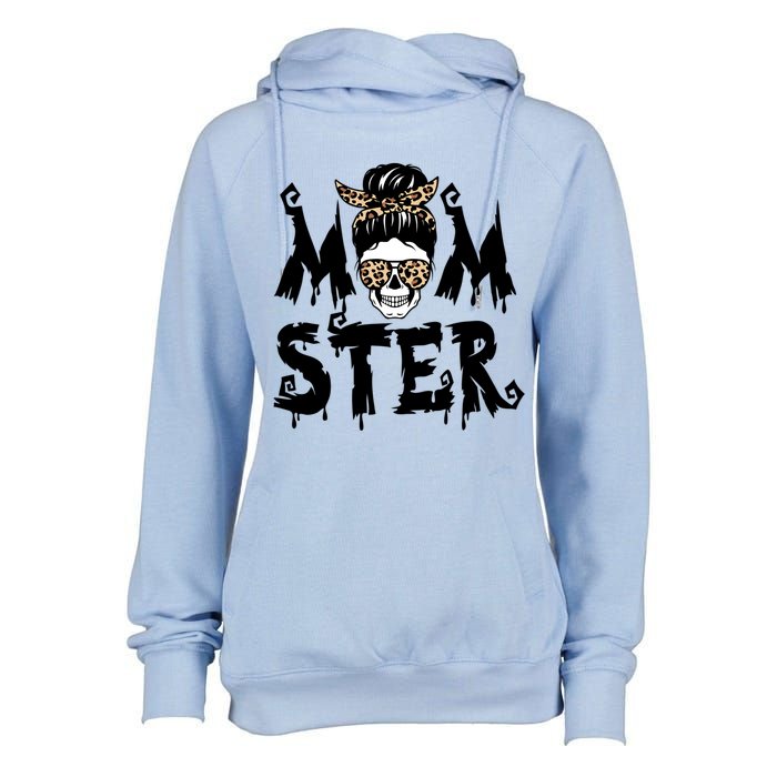 Momster Skull Leopard Kerchief Halloween Funny Mom Monster Funny Gift Womens Funnel Neck Pullover Hood