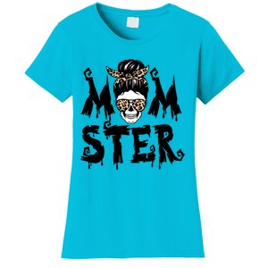 Momster Skull Leopard Kerchief Halloween Funny Mom Monster Funny Gift Women's T-Shirt