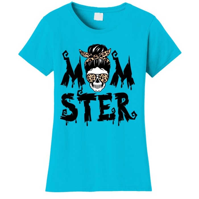 Momster Skull Leopard Kerchief Halloween Funny Mom Monster Funny Gift Women's T-Shirt