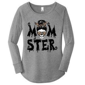 Momster Skull Leopard Kerchief Halloween Funny Mom Monster Funny Gift Women's Perfect Tri Tunic Long Sleeve Shirt