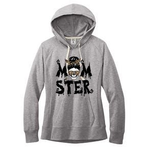 Momster Skull Leopard Kerchief Halloween Funny Mom Monster Funny Gift Women's Fleece Hoodie