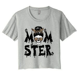 Momster Skull Leopard Kerchief Halloween Funny Mom Monster Funny Gift Women's Crop Top Tee