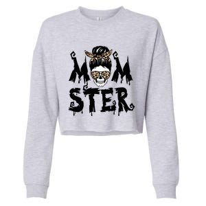 Momster Skull Leopard Kerchief Halloween Funny Mom Monster Funny Gift Cropped Pullover Crew