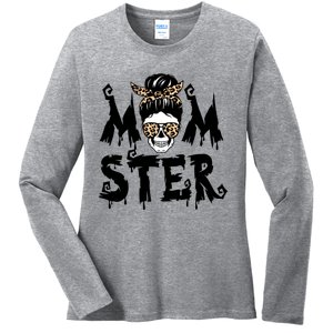 Momster Skull Leopard Kerchief Halloween Funny Mom Monster Funny Gift Ladies Long Sleeve Shirt