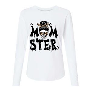 Momster Skull Leopard Kerchief Halloween Funny Mom Monster Funny Gift Womens Cotton Relaxed Long Sleeve T-Shirt