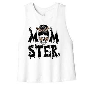 Momster Skull Leopard Kerchief Halloween Funny Mom Monster Funny Gift Women's Racerback Cropped Tank